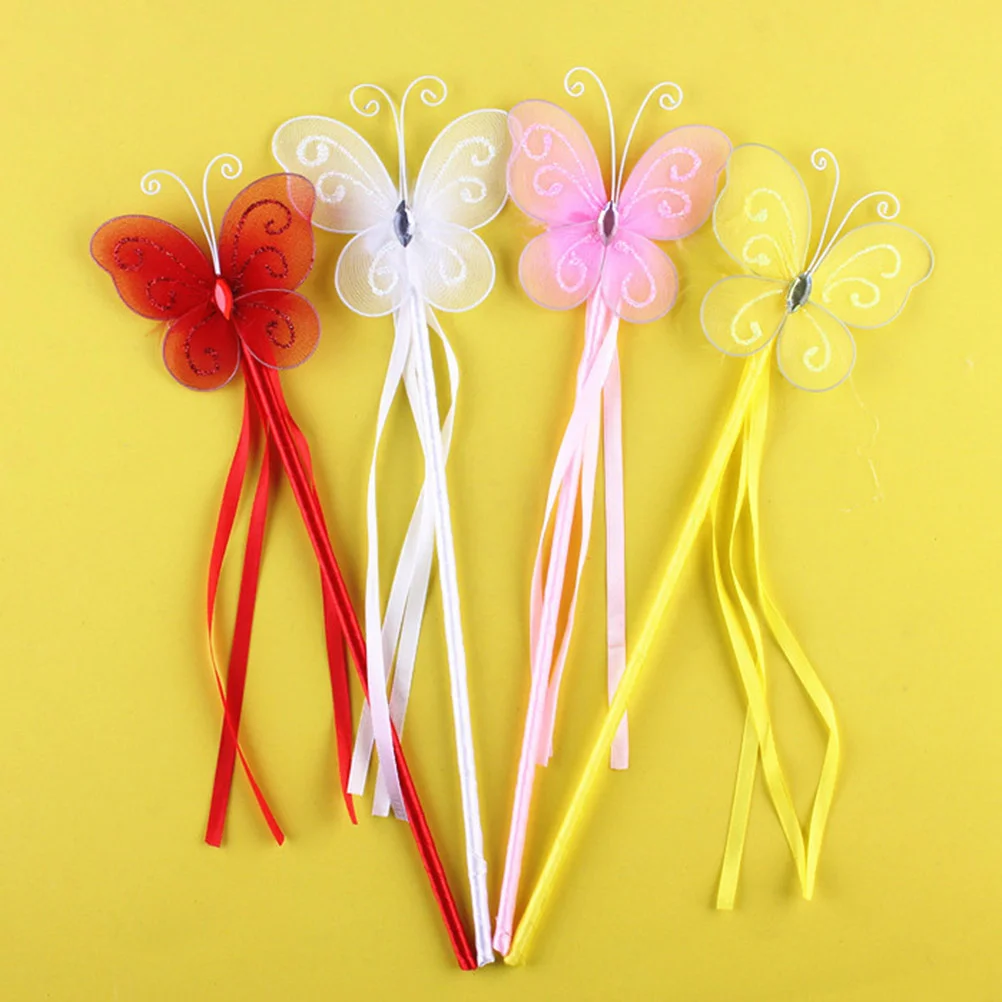 12pcs Lovely Sparklers Glitter Fairy Stick Fairy Wand with Ribbons for Kids Girls Cosplay Costume Mixed Color