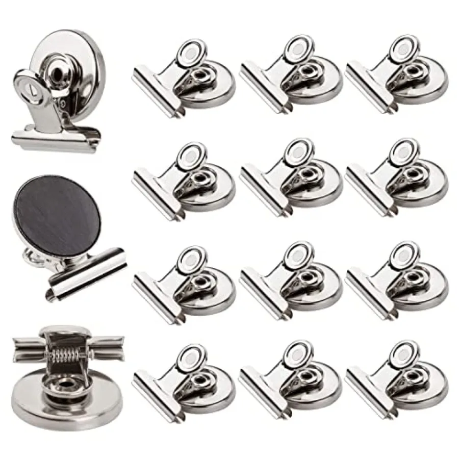 Strong Magnetic Clips - Heavy Duty Refrigerator Magnet Clips - 31mm Wide 12Pack Scratch Safe - Clip Magnets Best for House Offi
