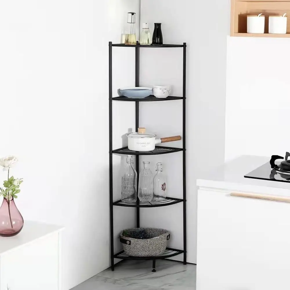 

Multipurpose 5-Tier Metal Wire Corner Shelf - Space-Saving Storage Rack for Home, Office, Kitchen, Black