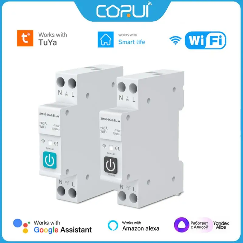 

CORUI Tuya WIFI Smart Circuit Breaker 1P 10/16/25/32/40/63A DIN Rail With Metering Work With Smart Life Alexa Google Home Alice