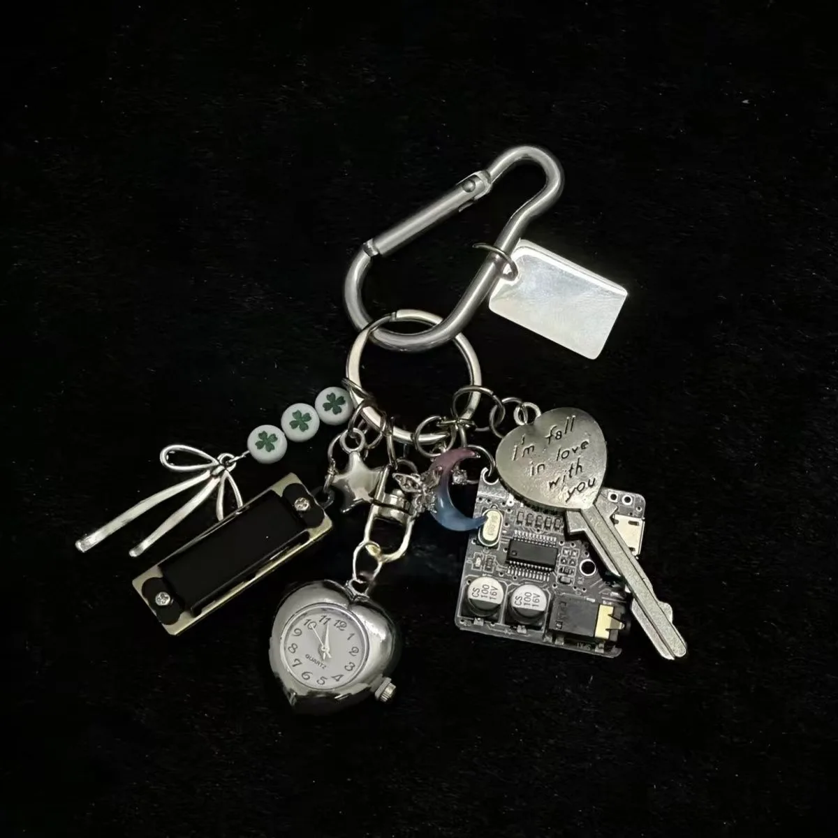 Creative retro pocket watch keychain manual Mechanical element backpack pendant