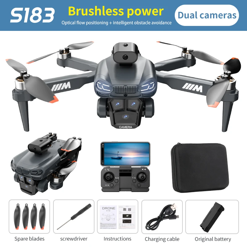 

S183 RC Drone 4K HD 6CH Brushless Obstacle Avoidance Optical Flow Kids Toys Gesture Quadcopter 3 Speeds Outdoor Toys Boys Gift