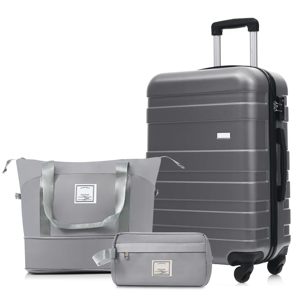 3-Piece Luggage Set  - 24in Checked Suitcase with TSA Lock Travel Duffel Bag Wet-Dry Toiletry Bag,