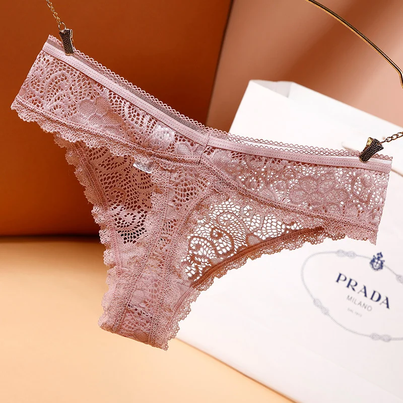 Sexy lace underwear women traceless hollow triangle crotch bow Mesh Panties Thongs String lingerie Low-Rise Seamless Briefs