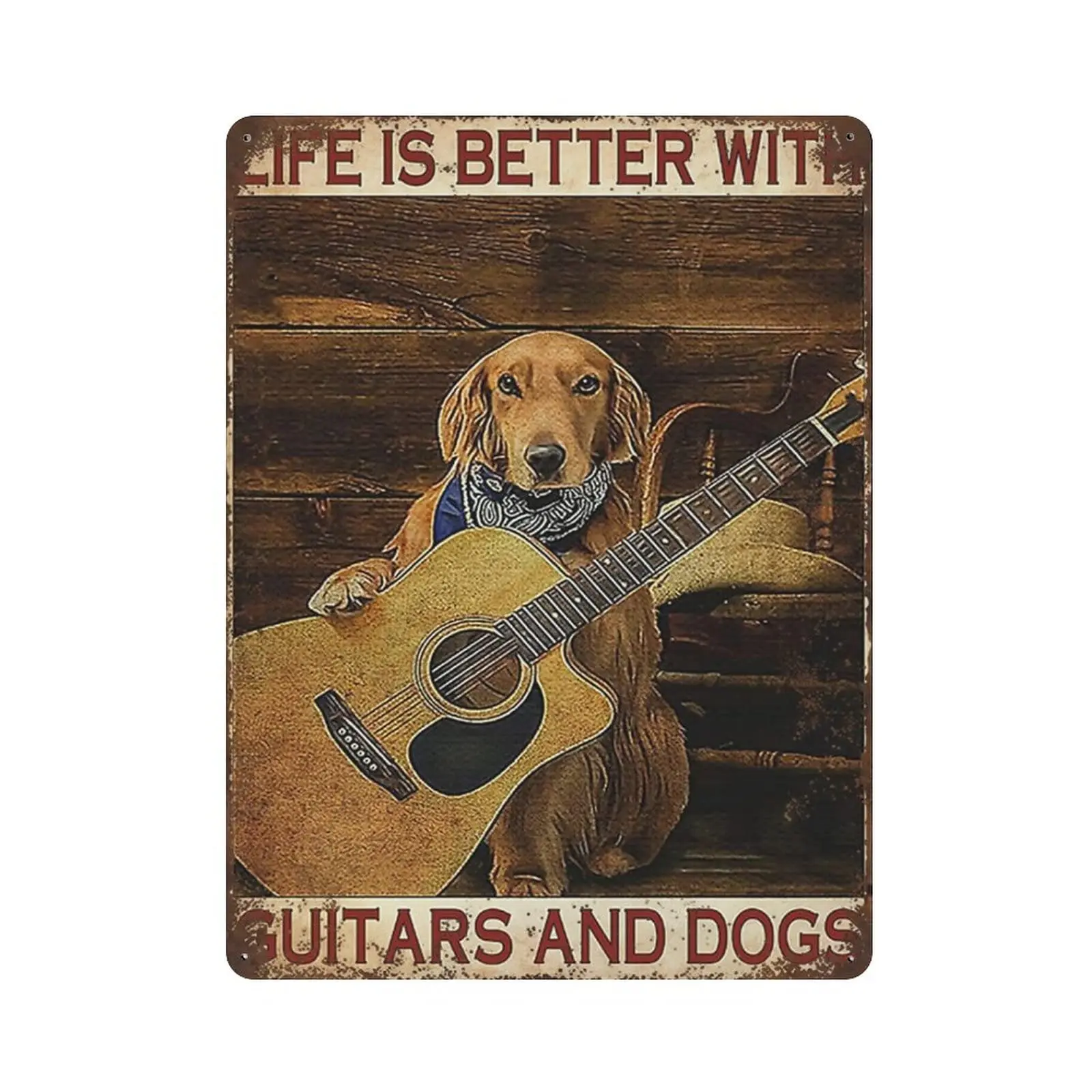 

Antique Durable Thick Metal Sign,Life is Better with Guitars and Dogs Tin Sign,Guitar Lover Gift,Vintage Wall Decor，Novelty Sign