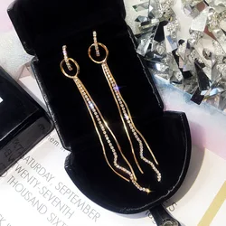 Multi-layer Chain Tassel Geometry Long Earrings 925 Silver Needle Earrings Female Fashion Personality Exaggerated Circle Earring