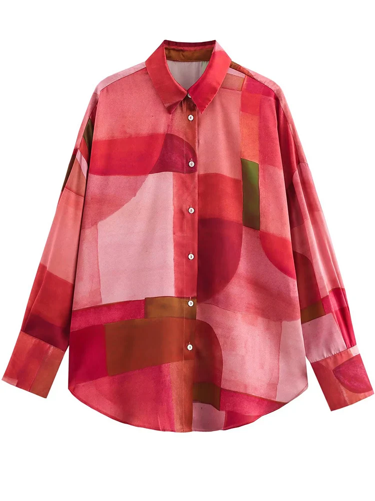 

Ladies Geometric Printed Blous Spring Ladies Shirt Multicolor Printed Lapel Long Sleeve Casual Fashion Shirt Buttons 2025