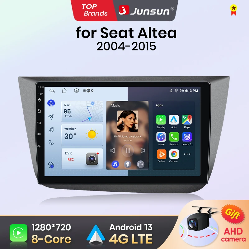 Autoradio Android 13 Junsun pour Seat Altea 2004-2015, CarPlay sans fil, lecteur multimédia, 4G, Wi-Fi, GPS, DSP, 2DIN