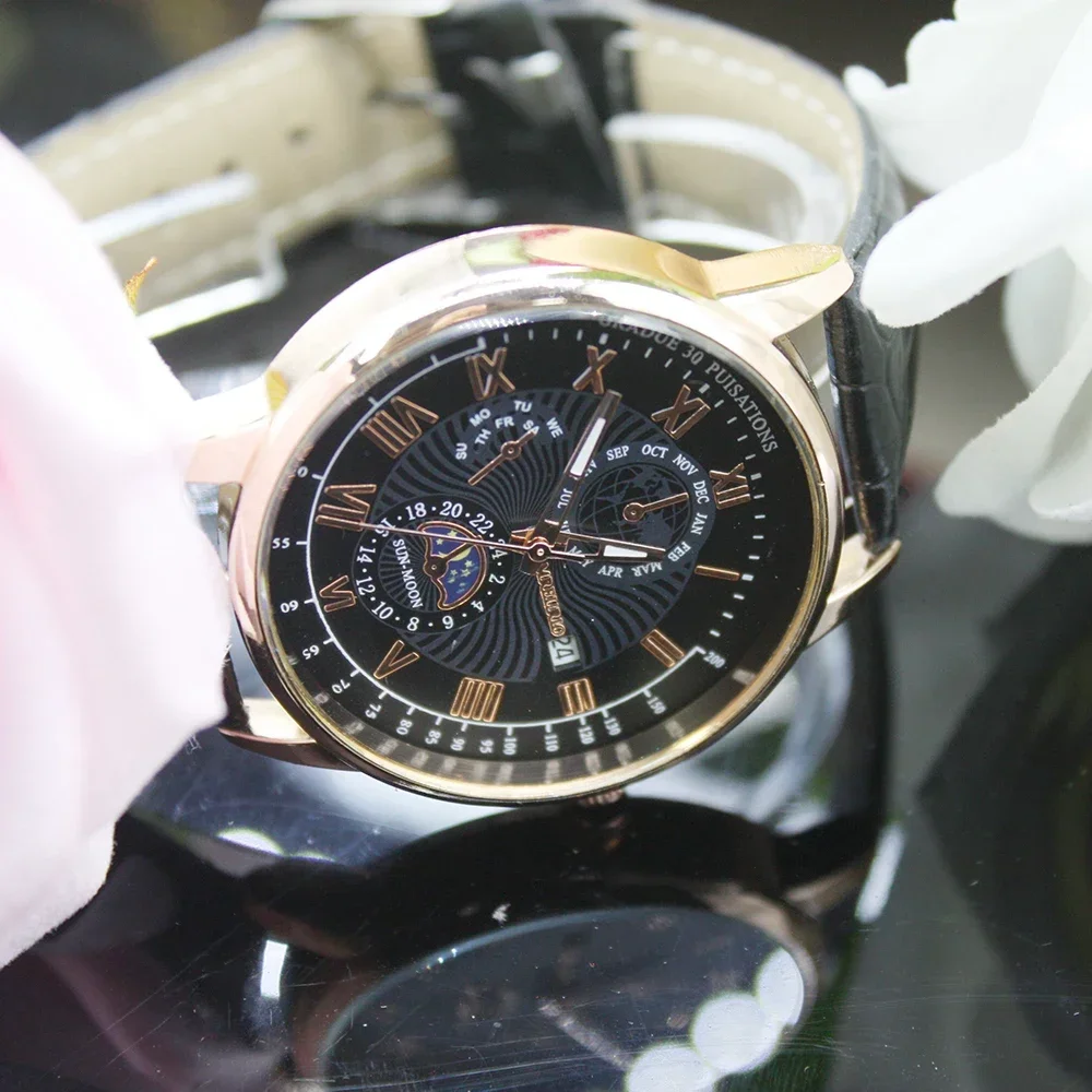 ชุดนาฬิกาหรูหราสำหรับผู้ชาย5ชิ้นประกอบด้วยกล่องสร้อยข้อมือหนังหน้าปัดใหญ่ป้องกันการกระแทกนาฬิกาควอทซ์สุดหรูของผู้ชายสำหรับงานเลี้ยงแฟนซี