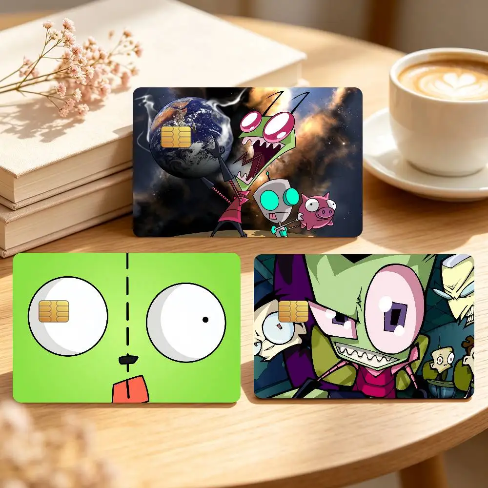 Cartoon I-Invader Z-Zim Cute Credit Card Sticker Waterproof Anti-Scratch 4PCS Bank Debit Traffic Cover Decoration