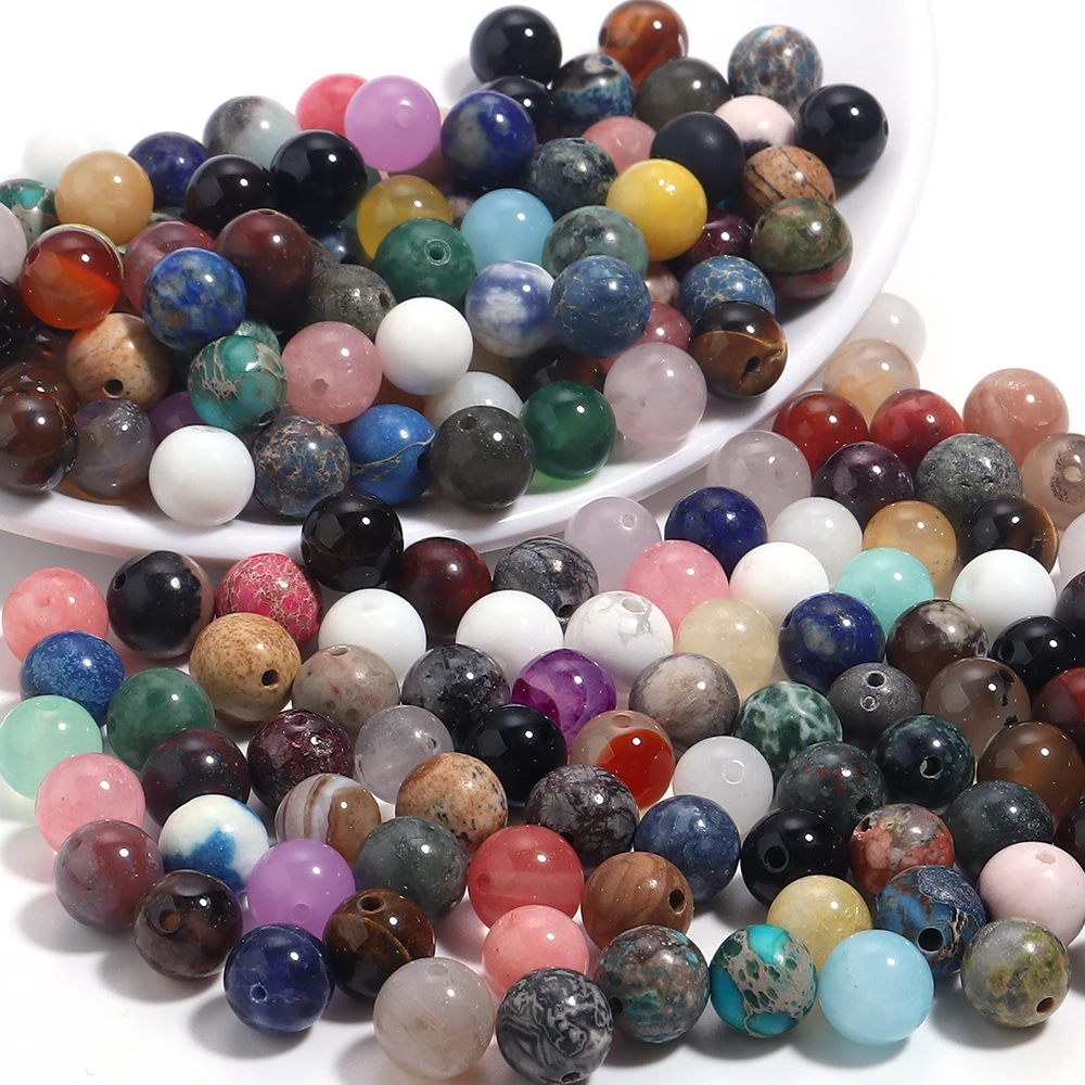 20-100pcs 4-14mm Natural Stone Random Color Round Beads With Holes Loose Agate Crystal Beads for Jewelry Making DIY Accessories