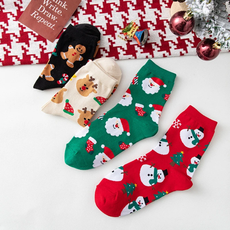 Cute Christmas Cartoon Women Socks Funny Elk Snowman Santa Claus Printed Sox for Girls Boys  Kawaii Gifts of Christmas