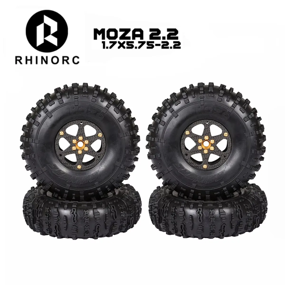 

MOZA 2.2inch RhinoRC Competition RC Tires with Narrow Carbon Fiber Aluminum Wheel Rim N2401 for Sporty Class 1/10 RC Crawler Car