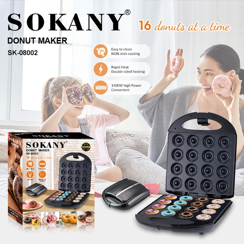 

Donut Making Machine, Double-sided Heating, Non-stick Design for Breakfast, Snacks, Desserts, Etc., Can Make 16 Donuts