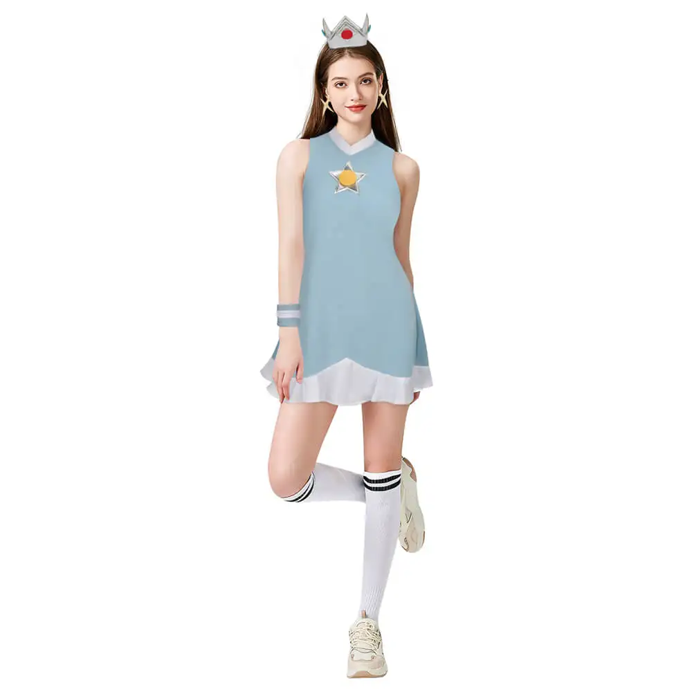 

Tennis Girl Rosalina Cosplay Costume Blue Summer Sportwear with Crown Women's Outfits Princess Fancy Dress for Party Takerlama