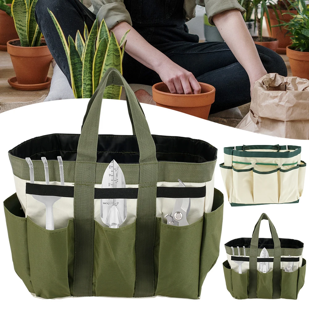 Garden Tool Storage Bag 600D Oxford Cloth Large Capacity Tool Organizer Bag with Multiple Pockets for Gardening Yard Lawn Work