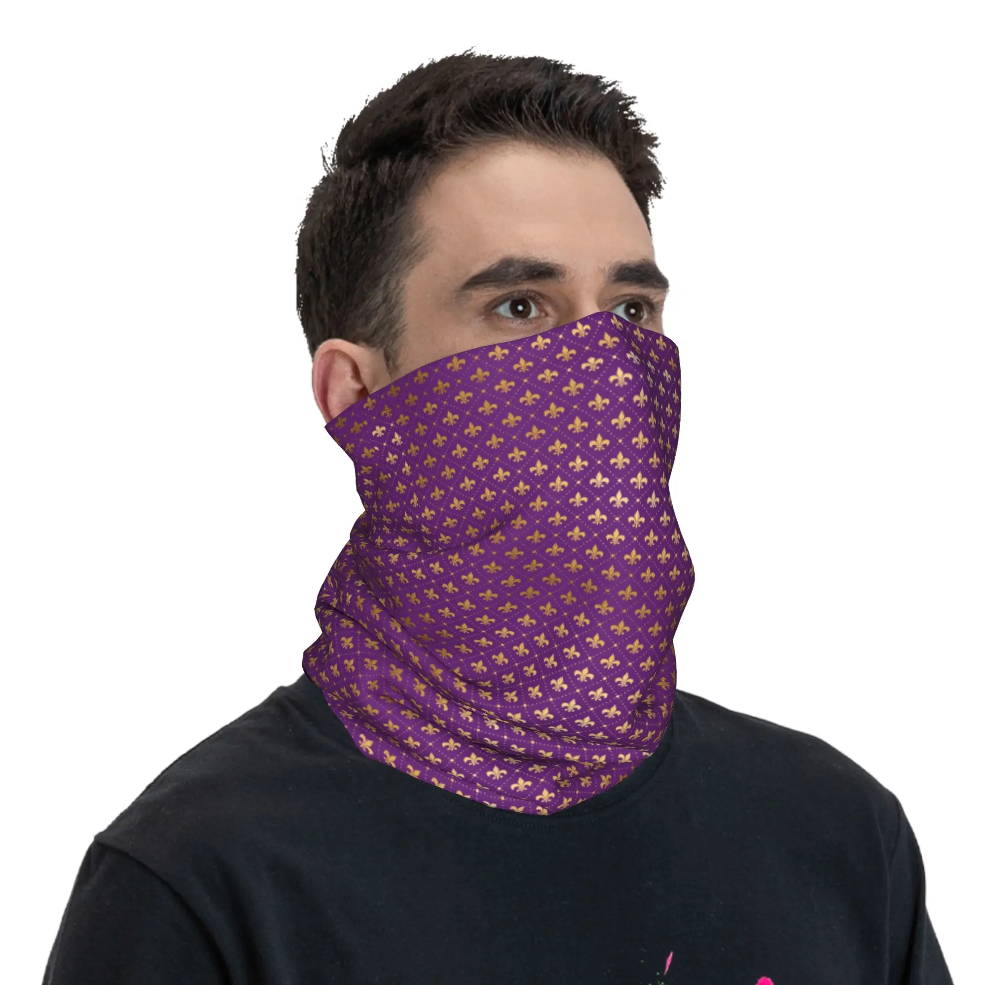 Mardi Gras Fleur De Lis Pavo Real mascarada Bandana cuello polaina impresa cara bufanda ciclismo bufanda senderismo pesca para hombres mujeres