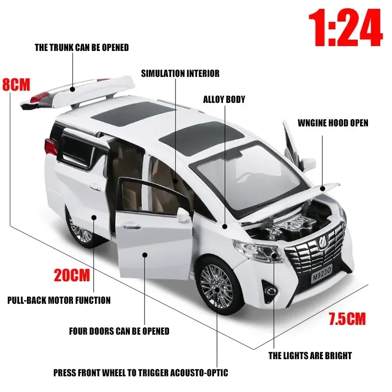 1:24 Toyota Alphard MPV Modello di auto Auto in lega Pressofuso Modello di auto giocattolo Tirare indietro Giocattolo per bambini da collezione Spedizione gratuita A159