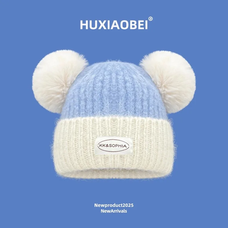 

Яркие цвета, милые вязаные шапочки с помпонами и ушками Y2K, осенне-зимние уличные трендовые универсальные термозащитные женские шапки для ушей