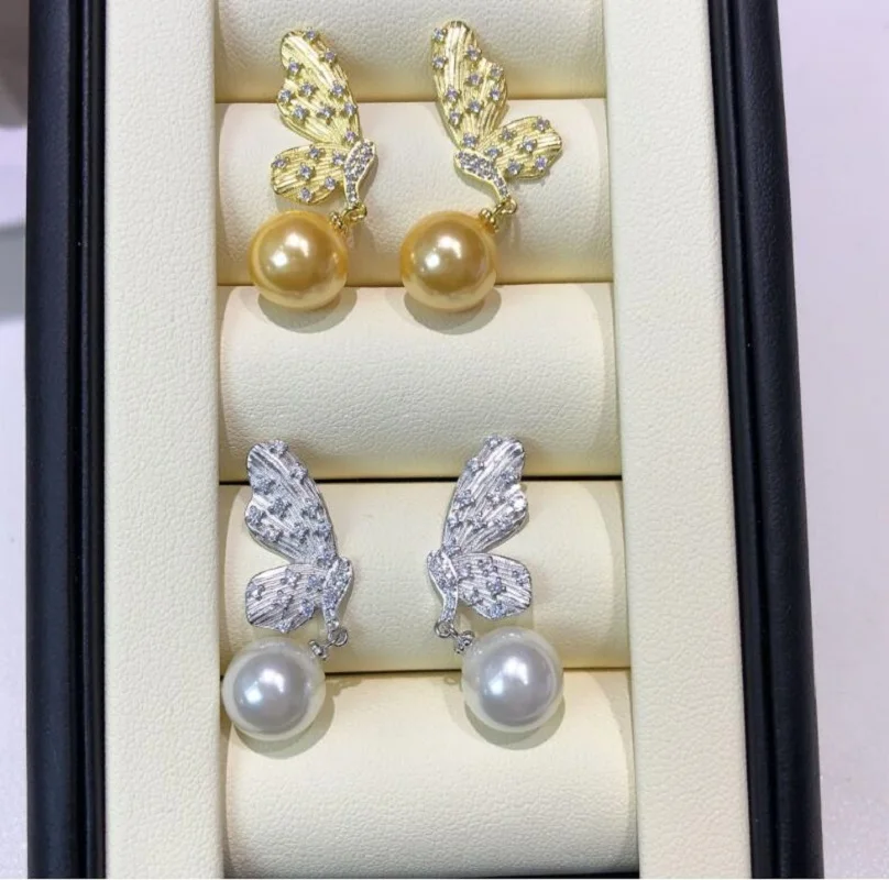 

Gorgeous 10-11mm 9-10mm 8-9mm South Sea Round Gold White Pearl Earring 925s