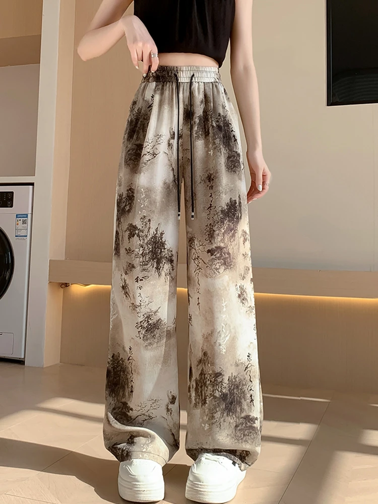 Women Casual Printed Wide Leg Pants Summer High Waist Korean Fashion Y2k Clothes Streetwear Loose Trousers Ladies Baggy Pants