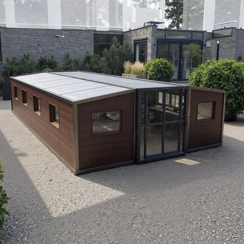 وحدة فاخرة متنقلة فاخرة للتوسيع بجناح مزدوج مع حمام كامل للمكتب أو الحديقة