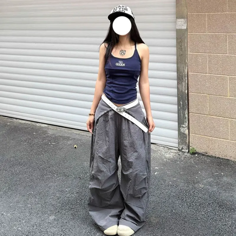 Y2K السراويل البضائع النساء الشارع الشهير رسالة الماس فضفاض Sweatpants Harajuku الأبيض واسعة الساق ركض الصيف الجرونج بناطيل كاجوال