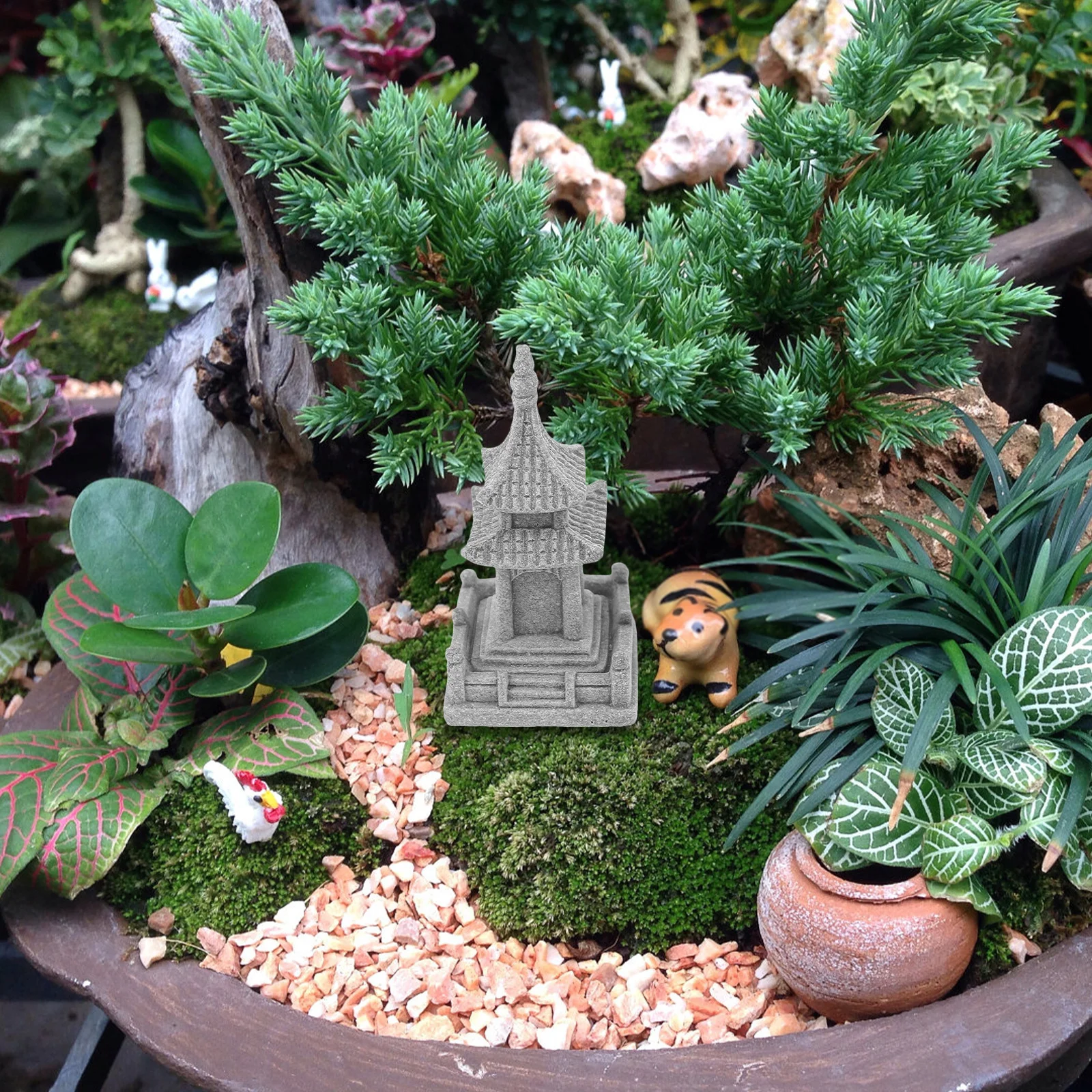 

3pcs Stone Pavilion Ornament Sandstone Mini Pagoda For Garden Yard Decor Bonsai Adorn Tabletop Small Garden Statuary Outdoor