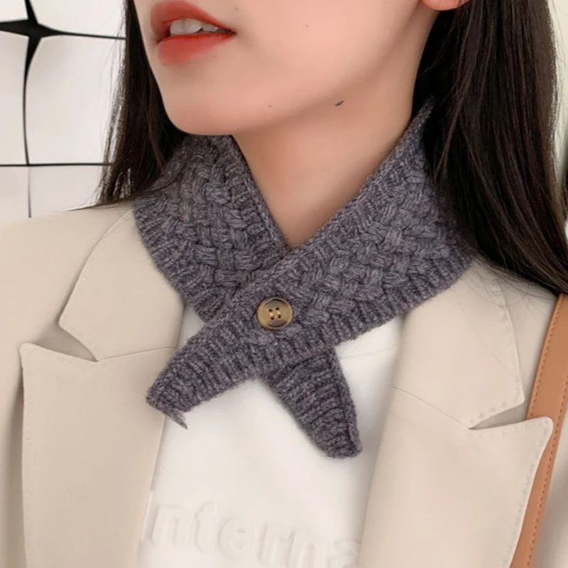 Winter Woolen Knit Elastic Warm Scarf Female Triangular Scarve False Collar Neck