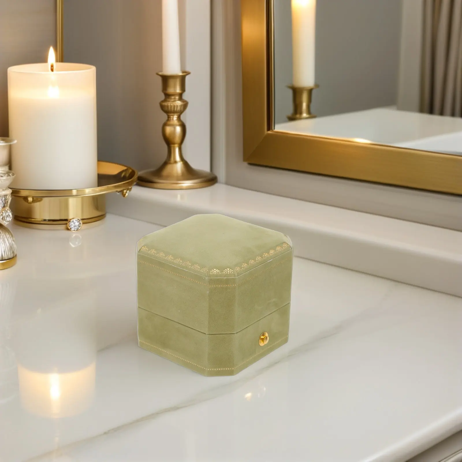 

Коробка для обручальных колец: восьмиугольная, элегантная, винтажный дизайн, тонкая, компактная, для церемоний, путешествий, помолвочных колец, ювелирных украшений