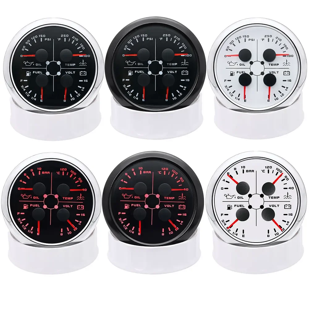 7 Colors 85MM Gauge 4IN1 Oil Pressure Gauge Fuel Level Water Temperature Meter Car Temp Sensor 10MM 1/8 NPT Fuel Levl Sensor