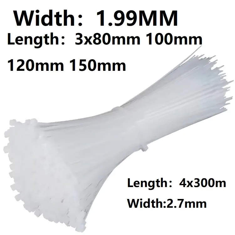 100Pcs 3X80/100/120/150/200mm 4X300mm Nylon White Black Milk Cable Wire Zip Ties Self Locking Cable Tie