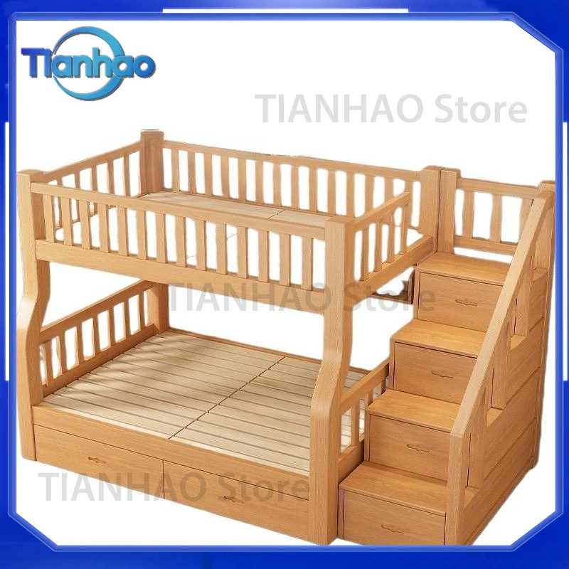 Oak Solid Wood Bunk Bed Thickened Childrens Bed 2-Tier Upper and Lower Bunk for Adult and Kids for Home