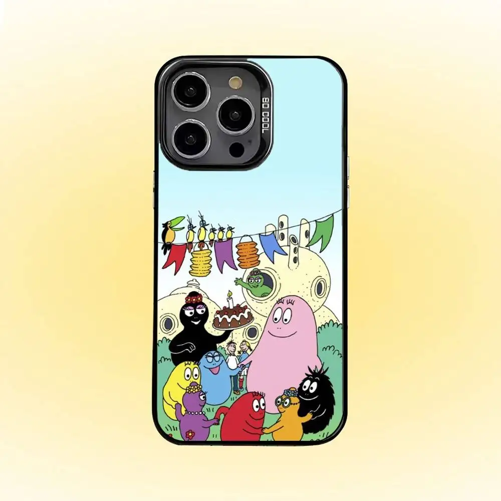 Cute B - Barbapapa Animation Phone Case For iPhone 16,15,14,13,12,11,Pro,MAX Gray Matte Silicone Black Cover