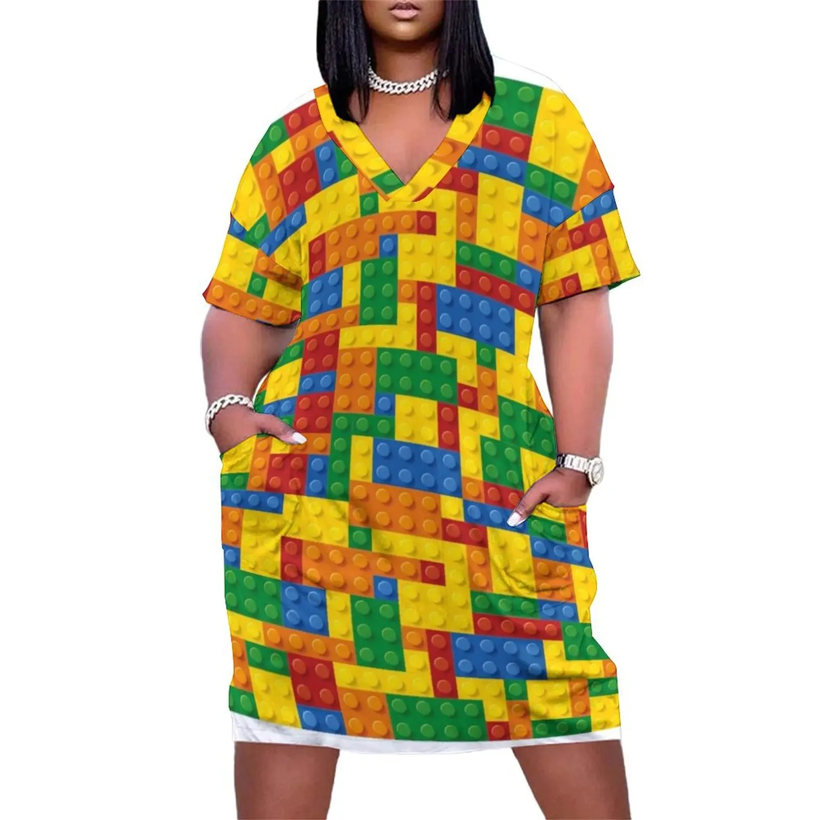 Colorful Building Bricks small plastic blocks Loose Pocket Dress women's evening dresses 2025 cocktail dresses