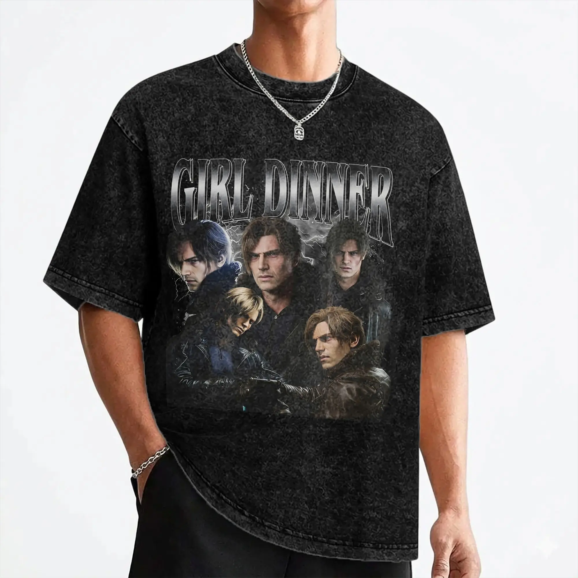 Leon S. Kennedy Washed T Shirt Streetwear Retro T-Shirt Tee Shirt for Men Women 100% Cotton High Street Summer
