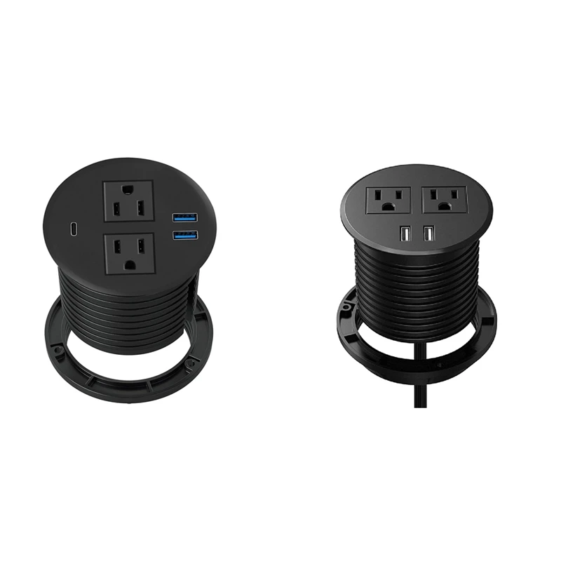 Power Grommet With USB For Desktop Desktop Power Data Outlet With 2 AC Outlets And 2 USB Ports Durable Easy To Use Black US Plug