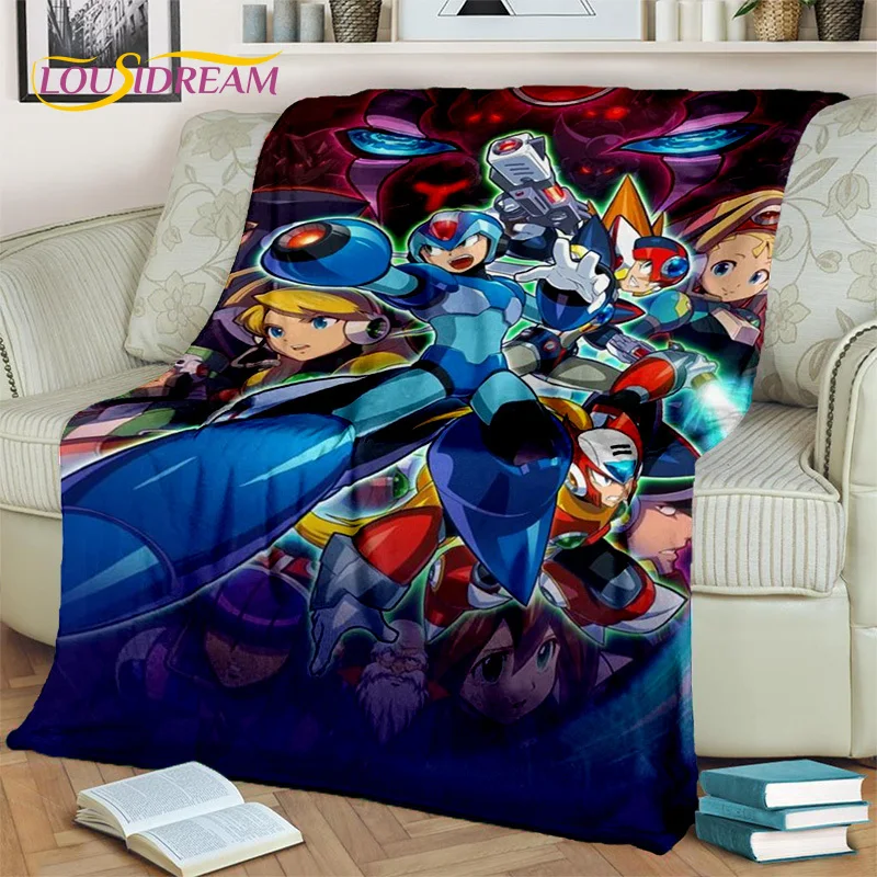 Megaman Cartoon Rockman Retro Games Blanket,Soft Throw Blanket for Home Bedroom Bed Sofa Picnic Travel Office Cover Blanket Kids