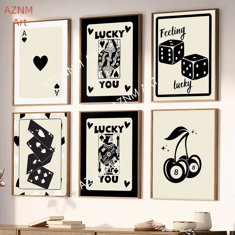 Wandkunst Leinwanddruck Glücksspielkarten Würfel Pik-Ass-Dame-Schopf Wohnzimmer Deko Poster und Drucke Heimwandbilder