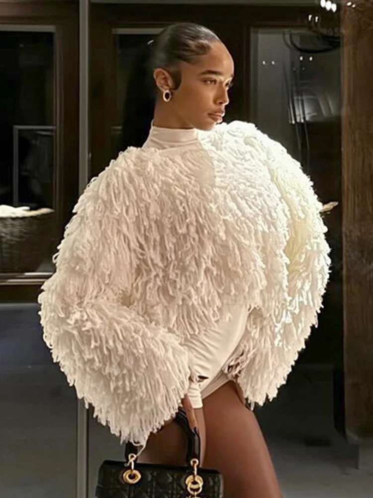 غريب سنور شرابة متماسكة سترة 2 قطعة مجموعة المرأة الشتاء الاتجاه س الرقبة البلوز الياقة المدورة رومبير البرية تمتد الشارع كلوبوير