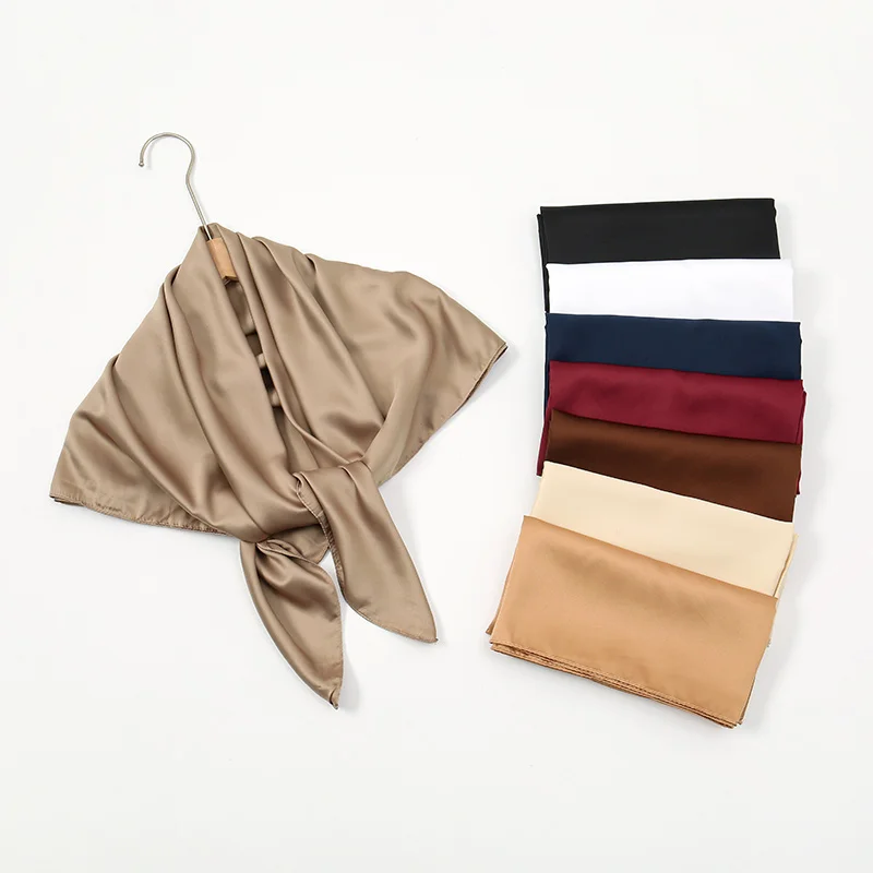 Plain Silk 90 Square Scarf Satin Headband For Muslim Woman Printed Hijabs Wraps Fashion Headscarf Casual Turban Female Bandbana