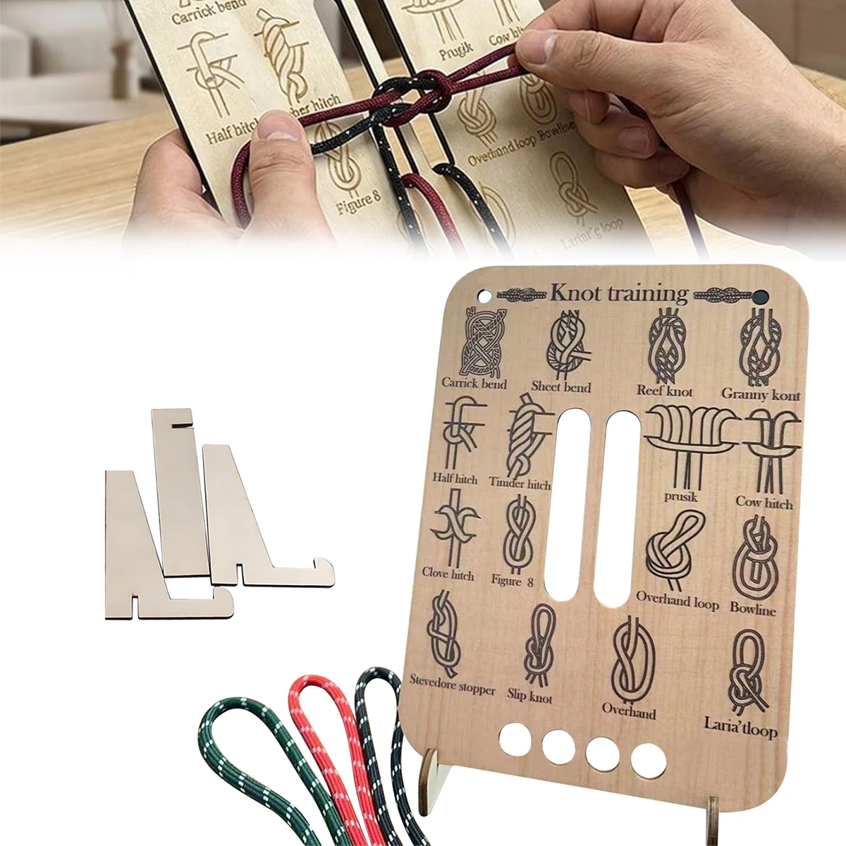 

Scouts Beginners Knot Practice Board Wooden 16 Knots 3 Paracord Camping Climbing Survival Bushcraft Educational Training Tool