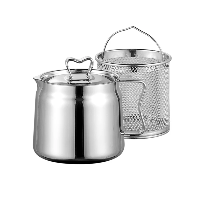 AC88-Oil Pot,Oil Pot Stainless Steel Large Capacity Oil Fryer And Filter Cup Combo Versatile Oil Filter For Kitchen