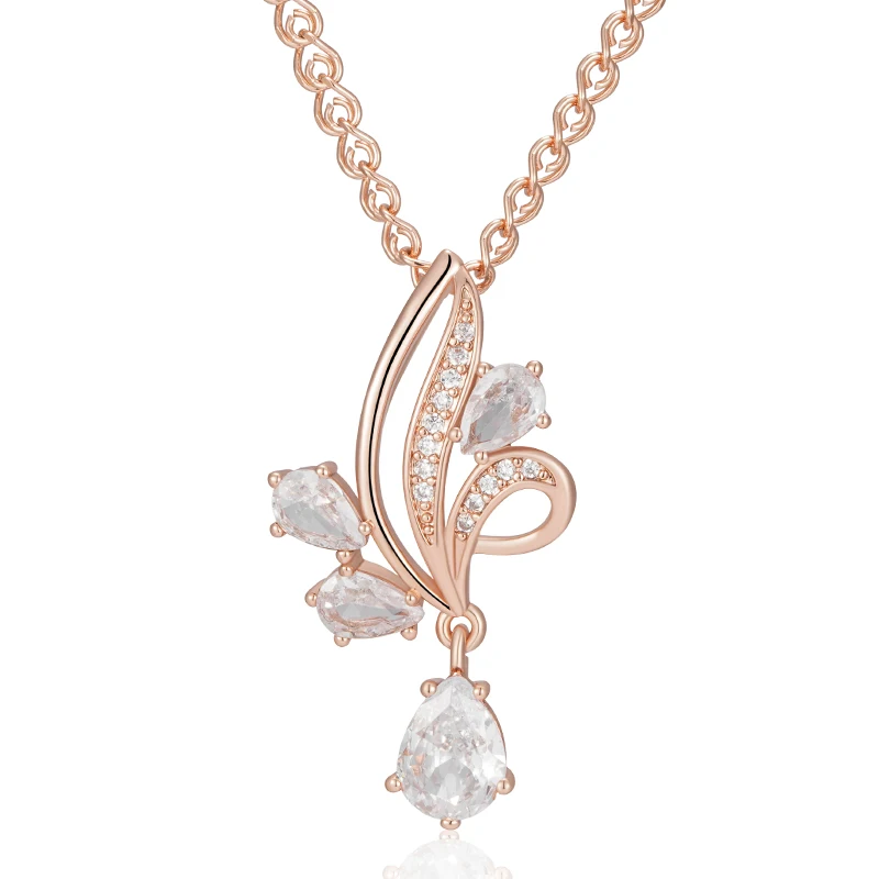 Kinel Hot Shiny Natural Zircon Flower Pendant Necklace For Women Fashion 585 Rose Gold Color Ethnic Bridal Wedding Jewelry