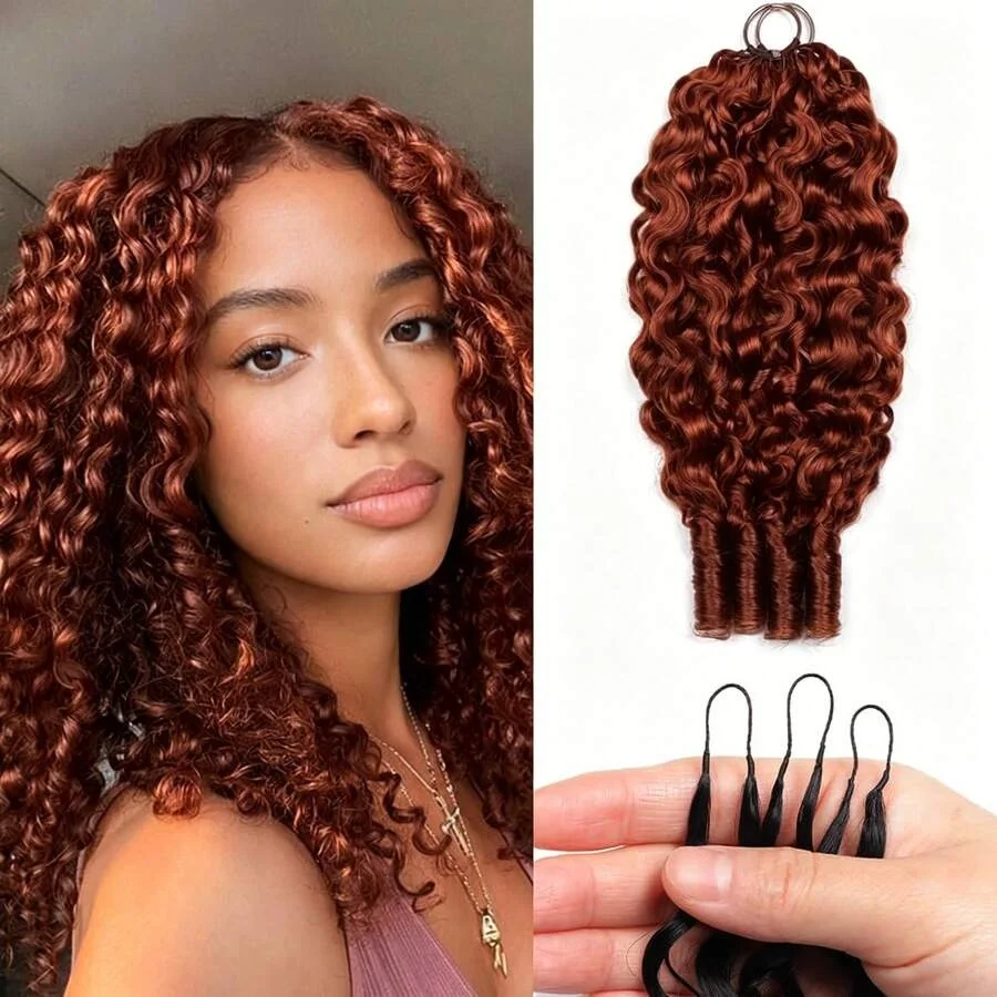 

Bling Hair Burmese Curly Reddish Brown Pre-Separated Invisible Miracle Knots Feather Crochet Human Hair Extensions 33# Colored 50 Strands Invisible Miracle Knots Crochet Hair Extensions For Women