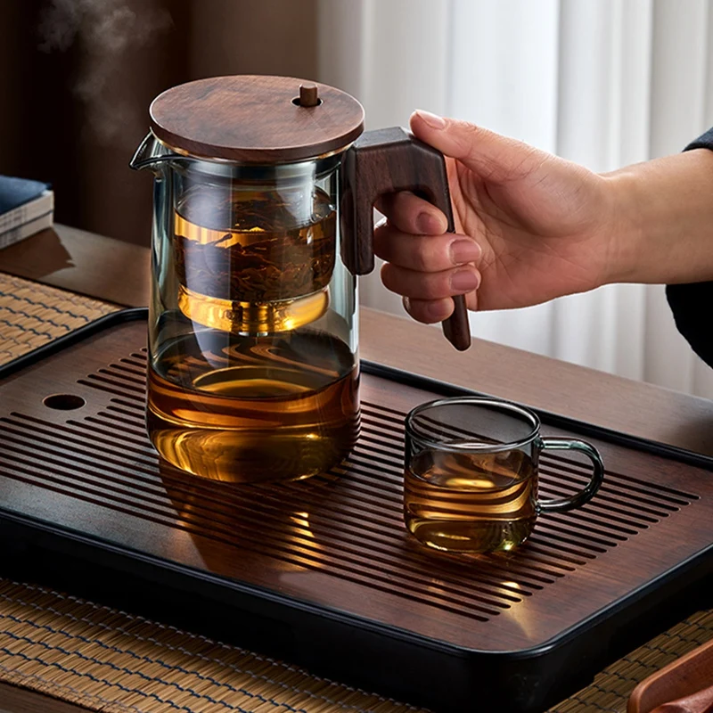 

Стеклянный чайник с деревянной ручкой, термостойкий, с фильтром на одной кнопке, 750 мл