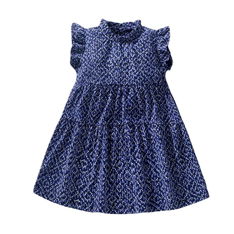 Little maven 2023 Girl Beach Dresses Blue Colors Little Feet Print Summer Girl Dresses Kids Party Dress Children\'s Summer Dress