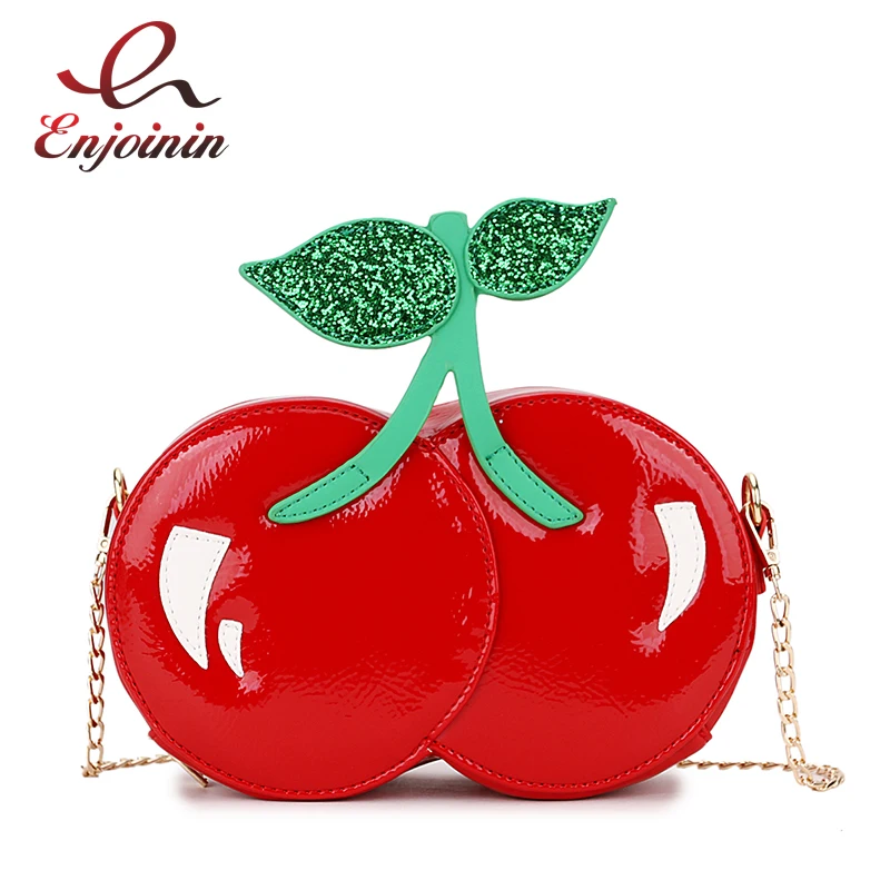 Cute Cherry Shape Chain Shoulder Bag for Women Novelty Purses and Handbags Girls Red Clutch Fun Shape Designer Bag Cross Body