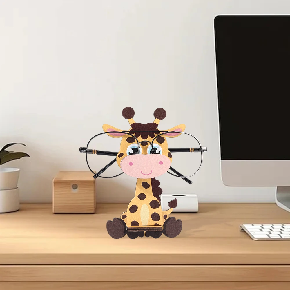 Cartoon Giraffe Glasses Display Stand Cute Animal Glasses Frame Sunglasses Display Stand Hand Carved Home Wooden Decoration 3D