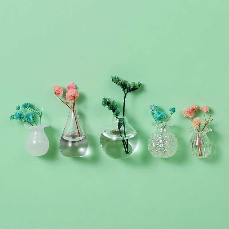 C Mini Glass Vase Fridge Magnet DIY Porcelain Vase Flowers Refrigerator Message Sticker Plant Magnet Green Gift Kitchen
